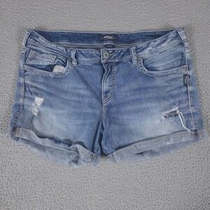 Silver Shorts Women 18/L4 1/2 Sam High Rise 4.5" Light Wash Denim Jean Cuffed
